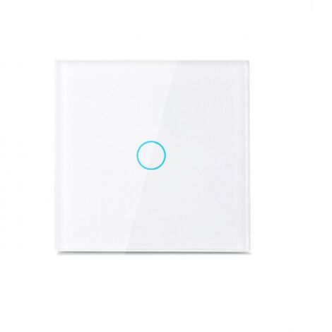Interrupteur Tactile - 1 Gang 1 Voie - Verre Trempé Blanc - LED Indicateur - Sans Fil Neutre - Charge Max 500 W