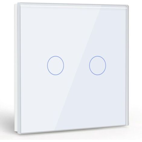 Interrupteur Tactile 2 Gang 1 Voie,Blanc Commutateur de Lumière avec LED Affichage Light,Interrupteur Tactile avec Capteur Tactile Panneau Verre Cristal-Pas de fil Neutre