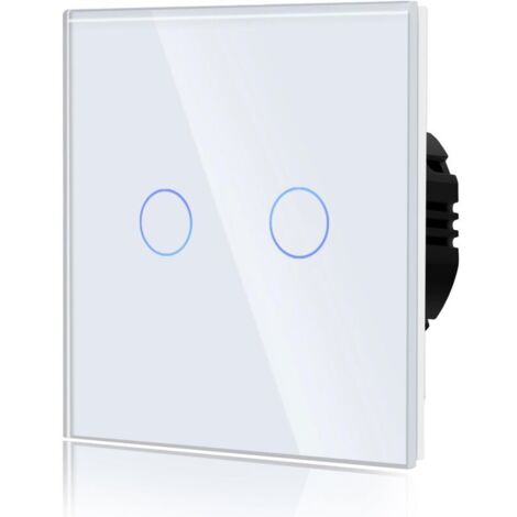 Interrupteur tactile commun interrupteur mural compatible avec les lumières LED panneau en cristal trempé écran tactile en verre avec boutons rétroéclairés 86 mm 2 chiffres 1 voie blanc