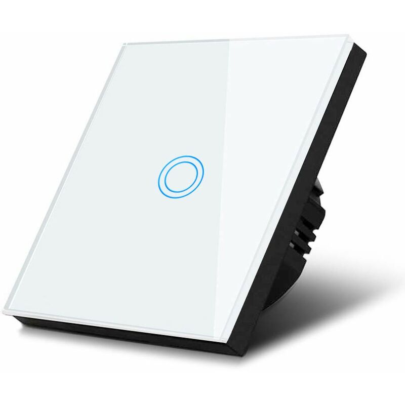 Interrupteur tactile simple verre blanc avec bouton rond dimensions 86x86mm avec éclairage de bouton