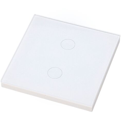 Interrupteur Tactile Verre Trempé 2 Modules Mural avec Indicateur Lumineux, Blanc 110-240V AC