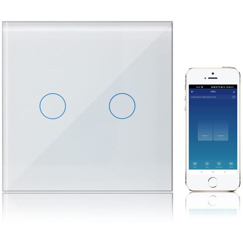 Interrupteur tactile WiFi connecté, compatible avec Alexa et Google Assistant, 2 boutons, 1 voie, commande intelligente via l'application Tuya Smart