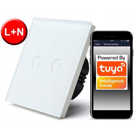 Interrupteur tactile WiFi TUYA 2 circuits blanc  L+N
