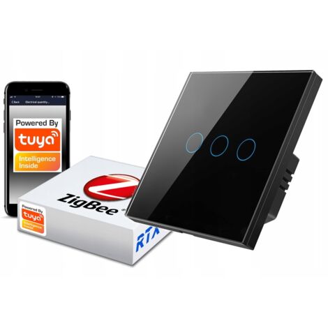 Interrupteur tactile ZigBee TUYA 3 circuits noir sans N