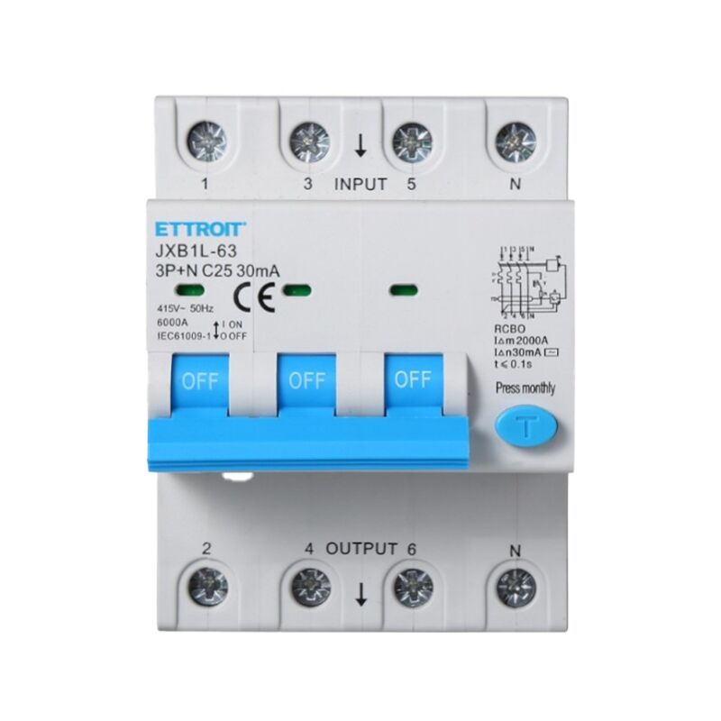 Interrupteur magnétothermique différentiel life-saving pour rail din 4 modules 3P+N 25A C25 380V 30mA 6KA