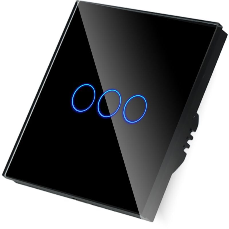 Interrupteur triple tactile Wi-Fi + BL Noir avec N