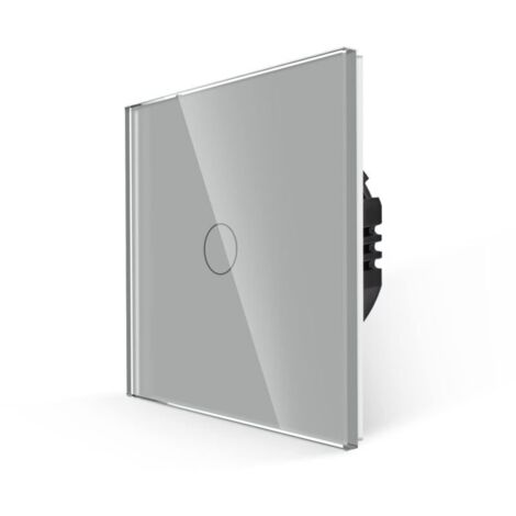 Interrupteur unipolaire, pas de fil neutre nécessaire, interrupteur de contrôle tactile avec panneau en verre gris, interrupteur mural moderne avec rétroéclairage LED, 1 bouton 1 voie