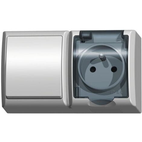 Interrupteur unipolaire + prise simple clapet transparent en saillie étanche IP44 blanc Ospel Fala