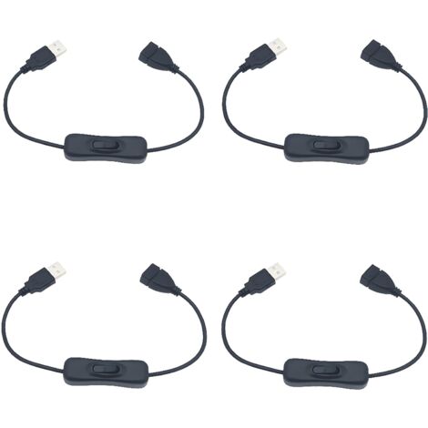 Interrupteur USB, 4 pcs 30 cm USB Câble d'extension avec Interrupteur on/Off, compatible pour enregistreur de conduite, lampe de burea, bande LED