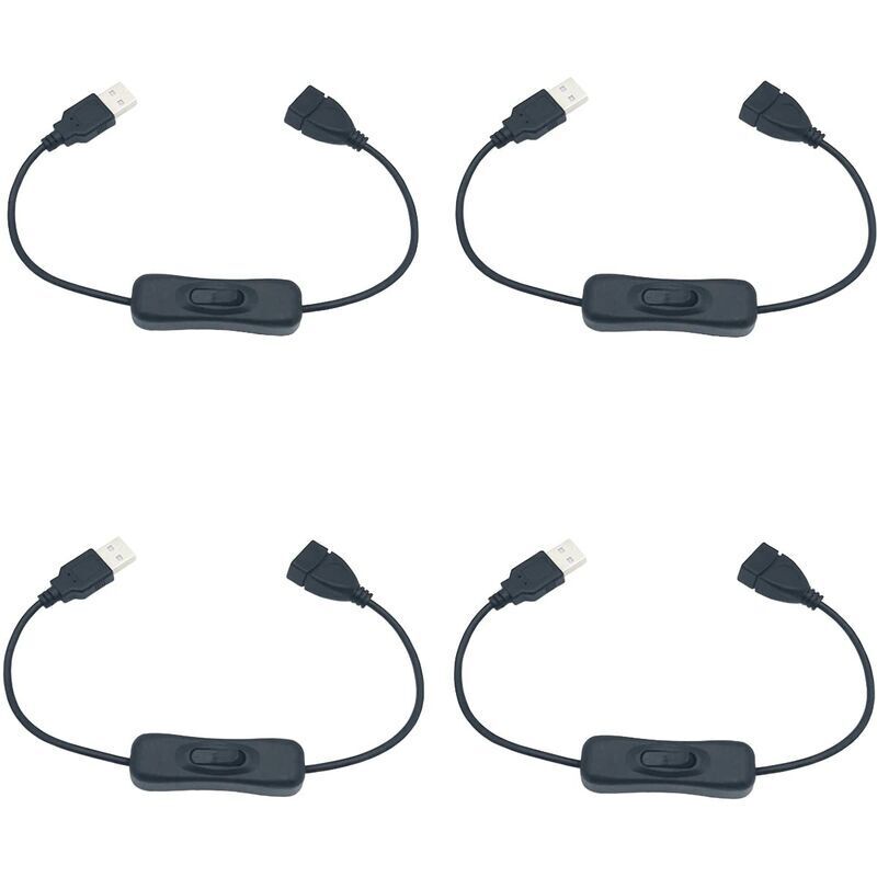 Interrupteur USB, 4 pcs 30 cm USB Câble d'extension avec Interrupteur on/Off, compatible pour enregistreur de conduite, lampe de burea, bande LED