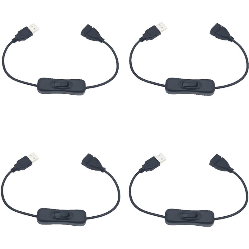 Interrupteur USB, 4 pcs 30 cm USB Câble d'extension avec Interrupteur on/Off, compatible pour enregistreur de conduite, lampe de burea, bande LED
