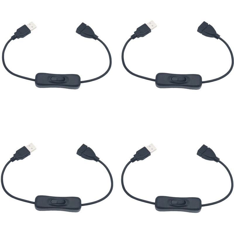 Interrupteur USB, 4 pcs 30 cm USB Câble d'extension avec Interrupteur on/Off, compatible pour enregistreur de conduite, lampe de burea, bande LED