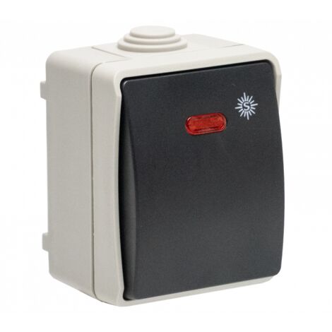Interrupteur va et vient étanche extérieur IP54 – Voyant lumineux – Pose en saillie – Thermoplastique sans halogène – 10A 230V – Nalto