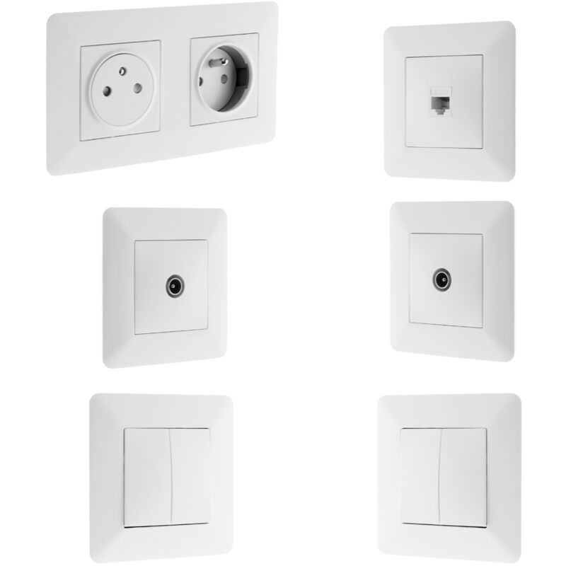 Interrupteur va et vient + prise tv + RJ45 + double prise affleurante - Artezo Zenitech