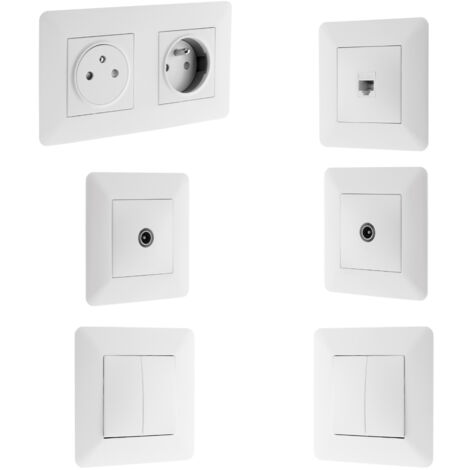 Interrupteur va et vient + prise TV + RJ45 + double prise affleurante - Artezo Zenitech