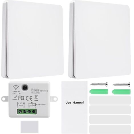 Interrupteur va et vient sans fil 220V interrupteur radio sans pile Kit 2 interrupteurs 10A 1 récepteur + 2 panneaux de commande.