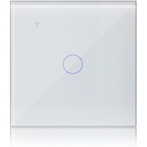 Interrupteur WIFI Connecté Compatible avec Alexa, Mural Interrupteur Tactile 1 Gang 1 Voies Blanc Panneau en Verre Trempé Tuya/Smart Life APP