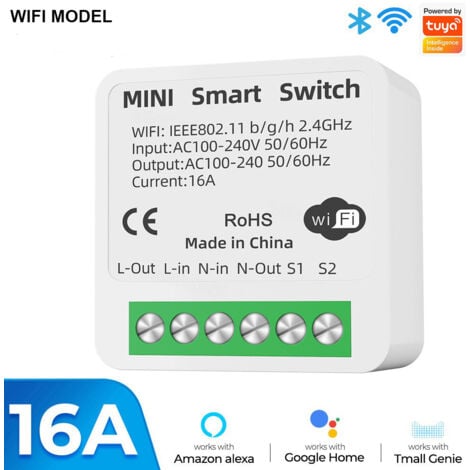 DOC&ET² Interrupteur WiFi intelligent, module de relais intelligent DIY pour une vie intelligente / application Tuya, compatible avec Alexa / Google Home / Tmall Genie, avec fonction de minuterie programmée,