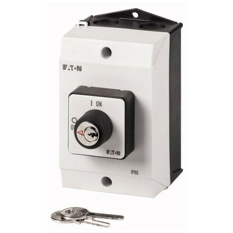 Interrupteurs Marche-Arrêt 2 pôles 20 A Dispositif de commande par clé S-T0 plastron 0-1 90 ° EATON T0-1-102/I1/S