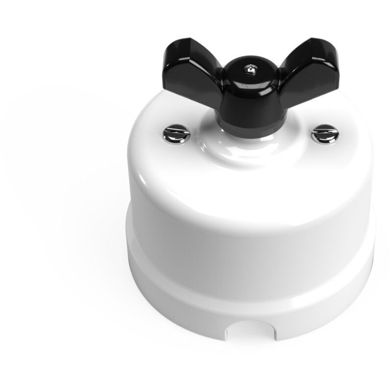 Creative Cables - Interrupteur/va et vient en porcelaine blanche avec écrou papillon Noir