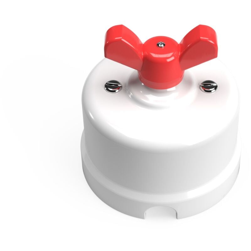 Creative Cables - Interrupteur/va et vient en porcelaine blanche avec écrou papillon Rouge