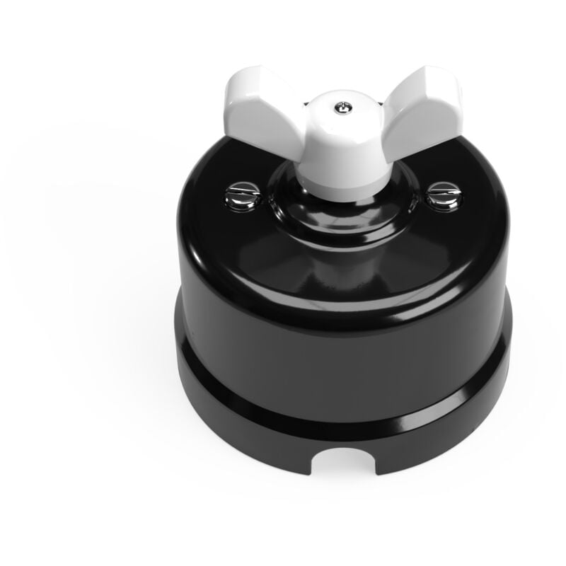 Creative Cables - Interrupteur/va et vient en porcelaine noire avec écrou papillon Blanc