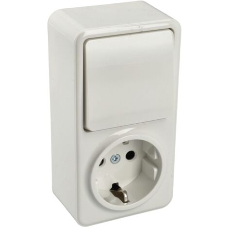 Interruptor 2 circuitos + Enchufe Schuko Superficie Policarbonato Blanco