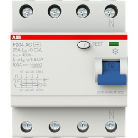 Interruptor automático de corriente residual pura ABB 4 polos 40A 30mA tipo AC F204 4 módulos F427813