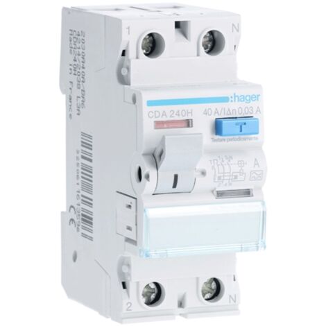 Interruptor automático de corriente residual pura Hager 2P 40A 30MA A 2 módulos CDA240H