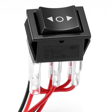 Interruptor basculante doble de retorno automático de 12 V 16 A con cable, 3 posiciones de encendido-apagado-encendido para motor de CC, actuador eléctrico de 12 V, panel de 6 pines, flechas, negro