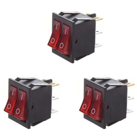 Interruptor basculante doble SPST de 6 pines con luz roja, 15 A 250 V CA, para embarcaciones.