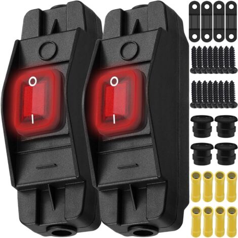 Interruptor basculante en línea de 20 A, 250 V CA / 16 A, 125 V CA, resistente al agua, con terminales de tornillo y luz LED roja