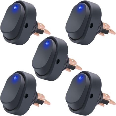 Interruptor basculante iluminado con LED ASW-20D-BU, 12 V, 30 A, SPST, 3 pines, encendido y apagado, interruptor de punto redondo azul para automóvil, barco, marino, paquete de 5