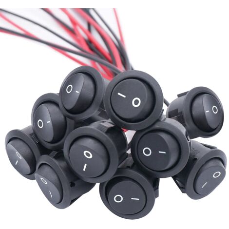 Interruptor basculante KCD1-XY ON/OFF SPST de 2 pines con enclavamiento, interruptor de palanca redondo con precableado de 6 A/250 V, 10 A/125 V CA para barco, automóvil, etc., 10 piezas