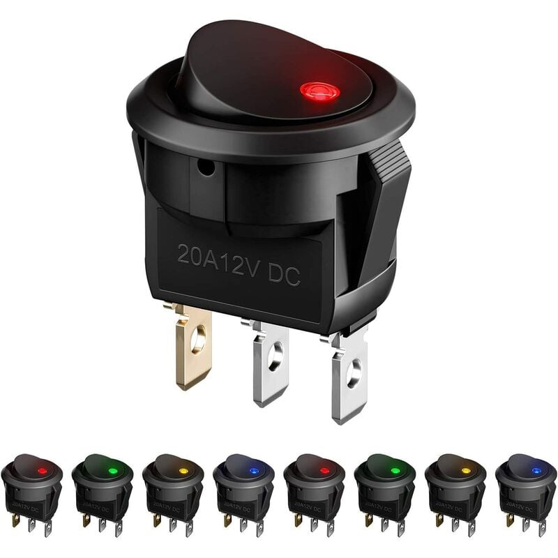 

Interruptor basculante LED de 8 piezas, interruptor de coche DC 12V 20A encendido / apagado interruptor de botón redondo de bloqueo automático,