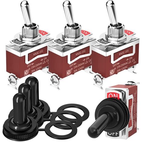 Interruptor basculante marino de 12 V CC y 20 A, 250 V CA y 15 A, resistente al agua, con cubierta impermeable SPST, encendido/apagado, 2 pines para coche, camión y barco