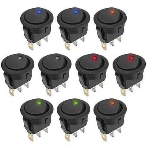 Interruptor basculante redondo KZQ de 12 V, 12 V CC, 20 A, 3 pines, SPST, 10 unidades en 5 colores, para coche, camión y barco.