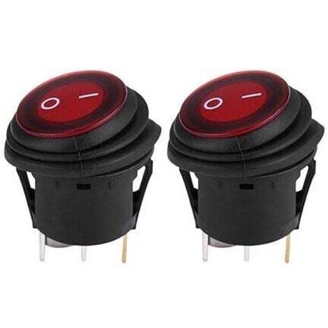 Interruptor basculante redondo KZQ de 3 pines, luz LED roja, 12 V/24 V, universal, de encendido y apagado, para coche/barco (2 unidades, repuestos)