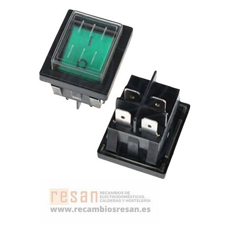 Interruptor bipolar verde 4 fast. 22x30 mm con protec