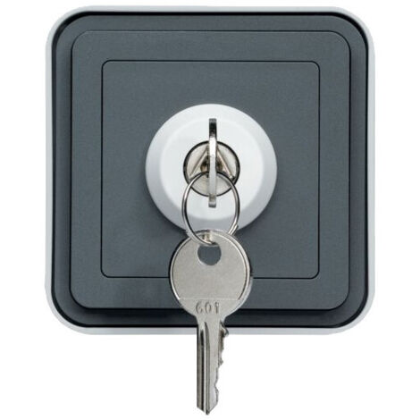 INTERRUPTOR CON LLAVE, 2 POSICIONES, SUPERFÍCIE, GRIS HAGER WNC035