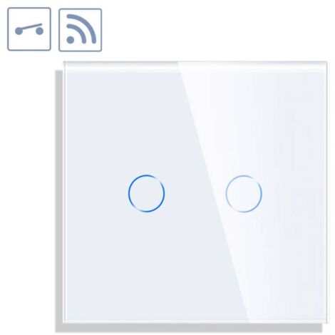 Interruptor / Conmutador táctil doble + WiFi KOOB frontal cristal blanco