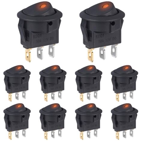 Interruptor de 12 V, 20 A, luz indicadora LED amarilla, interruptor basculante redondo de 12 V, encendido/apagado, 2 posiciones, 3 pines, para coche (10 unidades)