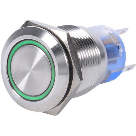 Interruptor de botón autoblocante de acero inoxidable resistente al agua de 19mm 12-24V LED verde
