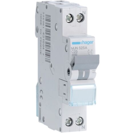 Interruptor de circuito de Hager 1P+N 25A 4.5 KA C 1 formulario de MJN525A