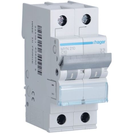 Interruptor de circuito de Hager 2P 10A 4.5 KA C 2 moduliMYN210