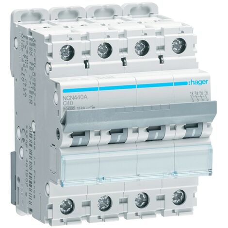 Interruptor de circuito de Hager 4P 40A 10KA C 4 módulos NCN440A