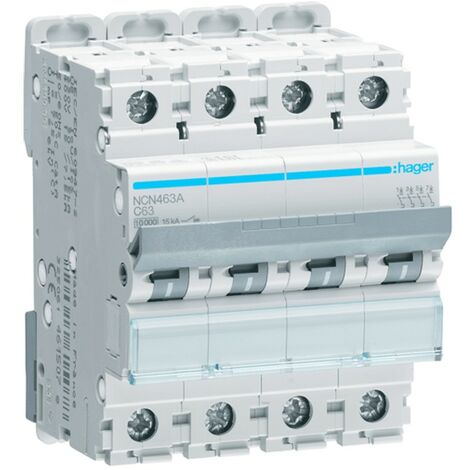 Interruptor de circuito de Hager 4P 63A 10KA-C 4 módulos NCN463A