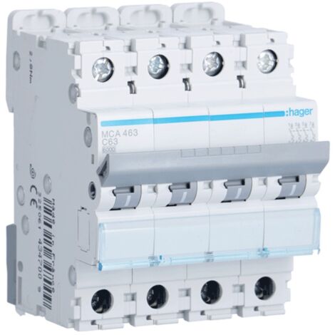 Interruptor de circuito de Hager 4P 63A 6 KA C 4 módulos MCA463