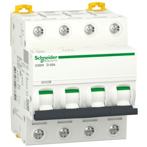 Interruptor de circuito-Schneider 4P 50A 10KA D 4 módulos A9F85450