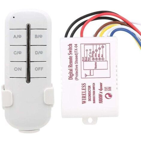 Interruptor de control remoto RF de 4 vías para encendido/apagado, AC180-240V, 1000W, receptor inalámbrico para lámpara (MR704), enchufe.